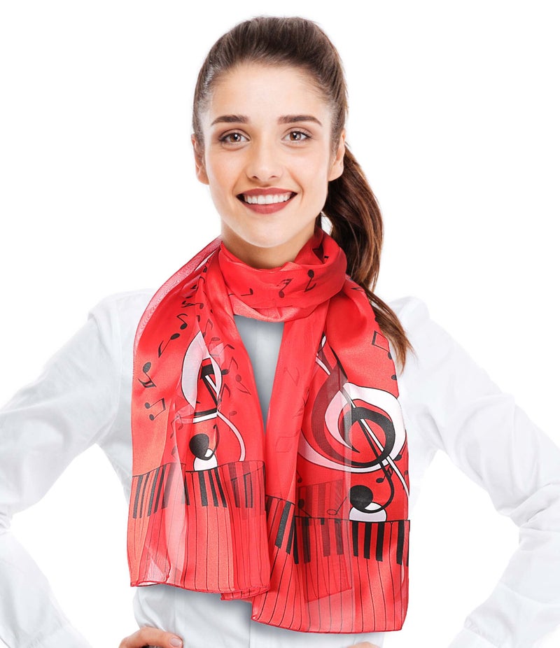 CBC Crown Women's Fashion Music Note Scarf (Various Patterns, Colors) (1529-RED) - Image 1